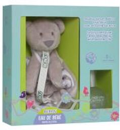 Doudou Ourson Bebiou Tout Doux avec Attache Sucette + Eau de Bébé Sans Alcool 50 ml - Coffret 1 doudou + 1 eau de bébé
