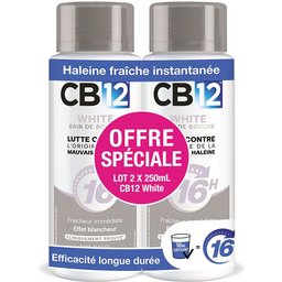 - Bain de bouche White - Dents plus blanches - 12 heures d’haleine fraîche - Sans alcool - Arôme léger de menthe poivrée - Flacons Lot de 2x250 ml