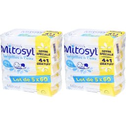 Mitosyl Lingettes à l'eau, Offre spéciale 4 + 1 gratuit - Lot de 5x60