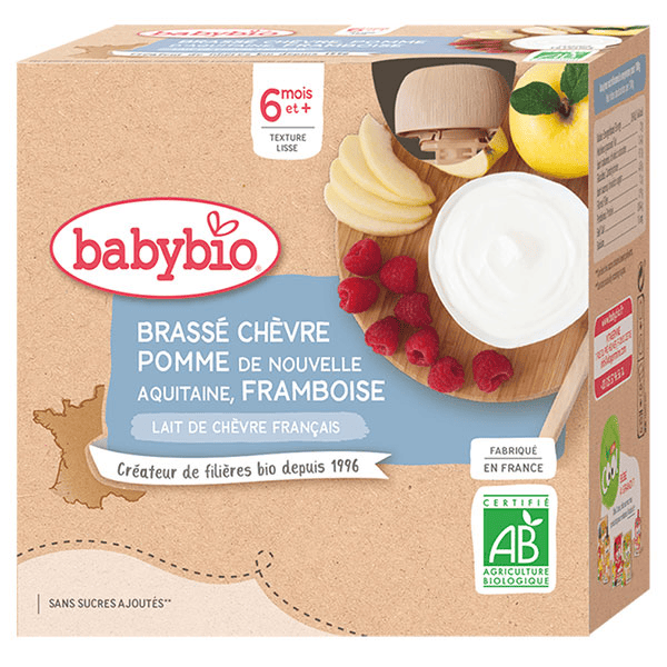Desserts Lactés Gourde Brassé Lait de Chèvre Pomme Framboise +6m Bio 4 x 85g