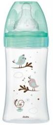 Biberon Anti-Colique Initiation+ Verre - 270 ml - Vert Oiseaux - Tétine Ronde 3 Vitesses Débit 2 - Boîte 1 biberon de 270 ml
