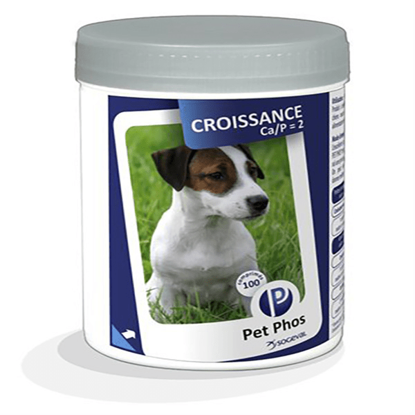 Pet Phos Croissance CA/P = 2 - Chiots en croissance et femelles gestantes ou allaitantes nourris avec une ration ménagère - 100 unités