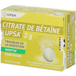 Citrate DE Betaine 2G Menthe Sans Sucre, comprimé effervescent édulcoré à la saccharine sodique