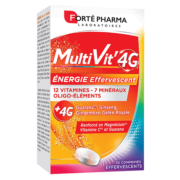 MultiVit'4G Energie Magnesium Fer 30 comprimés effervescents