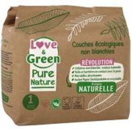 Couches Écologiques Pure Nature 32 Couches Taille 1 Naissance (2 à 5 Kg) - Paquet 32 couches