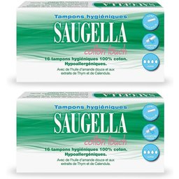 - Cotton Touch - Tampons Hygiéniques sans Applicateur - Flux Importants- 100% Coton - Hypoallergéniques, Confort et Sécurité - Enrichis en Thymol et en Huile d'Amande Douce - Pack de 16
