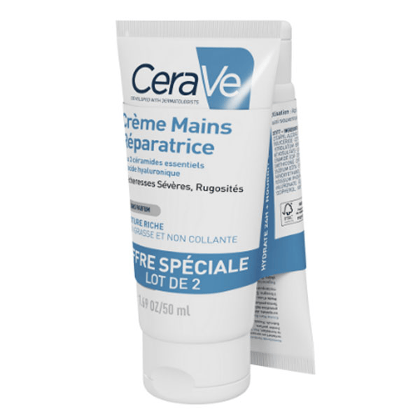 Crème Mains Réparatrices Mains Très Sèches Gercées Abimées 50ml Lot de 2