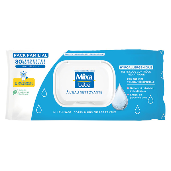 Lingettes Bébé à l'Eau Nettoyante x80
