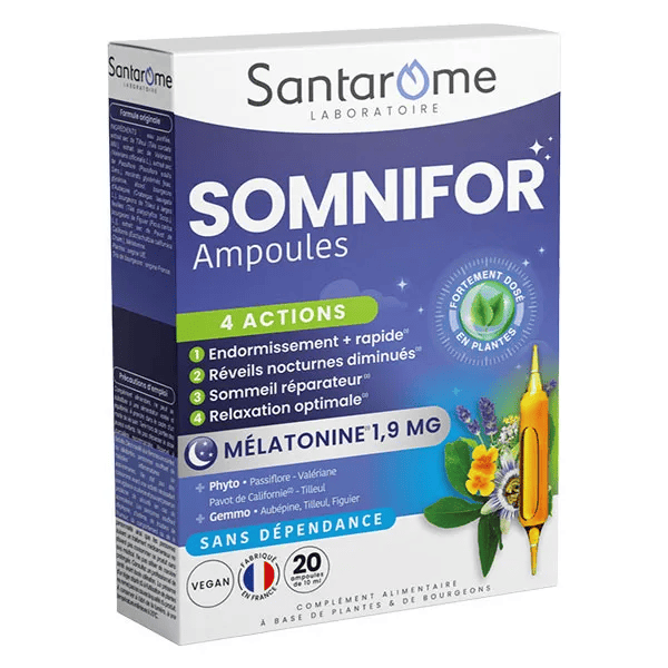 Santarome - Somnifor Ampoules - Complément alimentaire sommeil - Mélatonine & Plantes