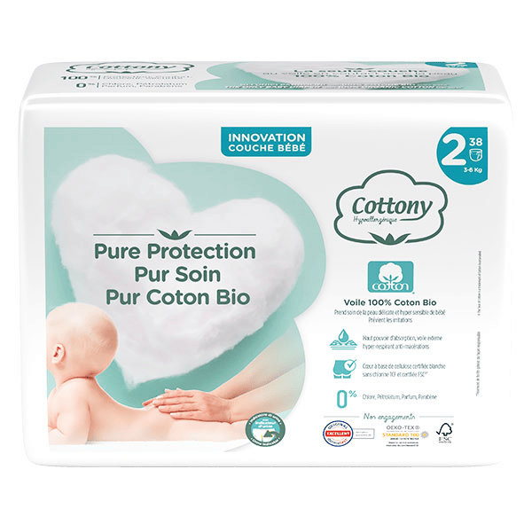 Couches Bébé 100% Coton T2 3-6kg 38 unités