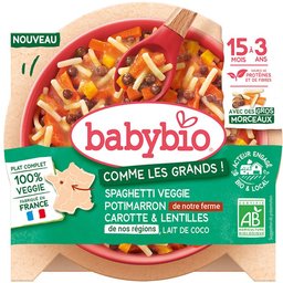Babybio Spaghetti Veggie Potimarron de notre ferme Carotte Lentille de nos régions & Lait de coco