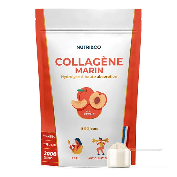 Nutri&Co Collagène Marin Type 1, 2 & 3 Peau & Articulations Goût Pêche 540g