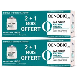 Oenobiol Hair Expert Fortifiant Intégral LOT DE 3 - Kératine - Redonne force et résistance1 pour des cheveux éclatants de santé - Complément alimentaire 3X60 comprimés - Programme 3 mois