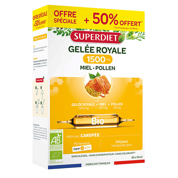 - Gelée Royale Miel Pollen Bio - 20 + 10 ampoules offertes