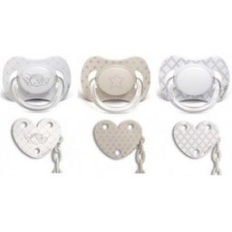 Suavinex™ Sucette + Brochette en silicone blanc 6-18 M