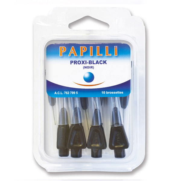 Papilli Proxi Brossette Interdentaire de Voyage Fine Empoilage 15 x 3mm Noir 10 unités