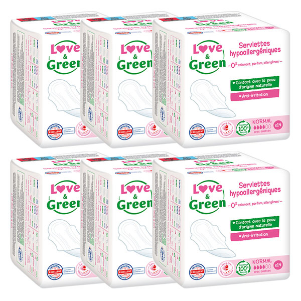 Serviettes Hypoallergéniques Normal 14 unités Lot de 6