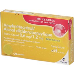 Amylmetacresol - Mal de gorge - Peu intense et sans fièvre - Miel Citron - 24 pastilles