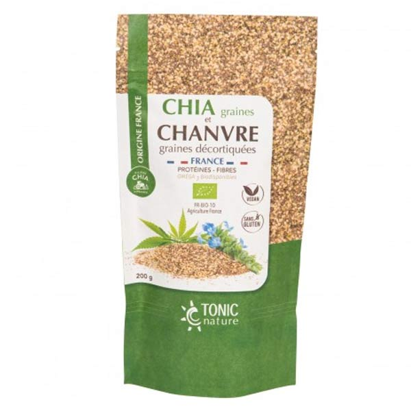 Chia Graine et Chanvre Graines Décortiquées Bio France 200g
