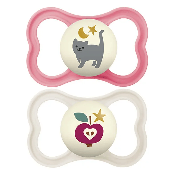 Sucette Supreme Nuit 6+ mois Silicone Motif Chat et Pomme x2