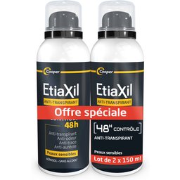 - Déodorant Anti-transpirant - Homme - Transpiration Modérée - Aisselles - Contrôle 48h - Aérosol - 150 ml - Lot de 2