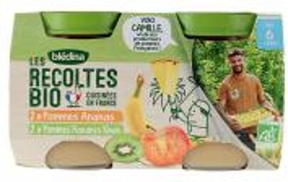 Les Récoltes Bio Pommes Ananas et Pommes Bananes Kiwis Dès 6 Mois Bio 4 POTS - Carton 2 x 2 pots de 130 g