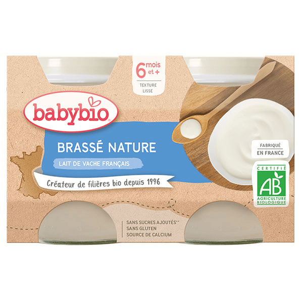Desserts Lactés Pot Brassé au Lait de Vache Nature +6m Bio Lot de 2 x 130g