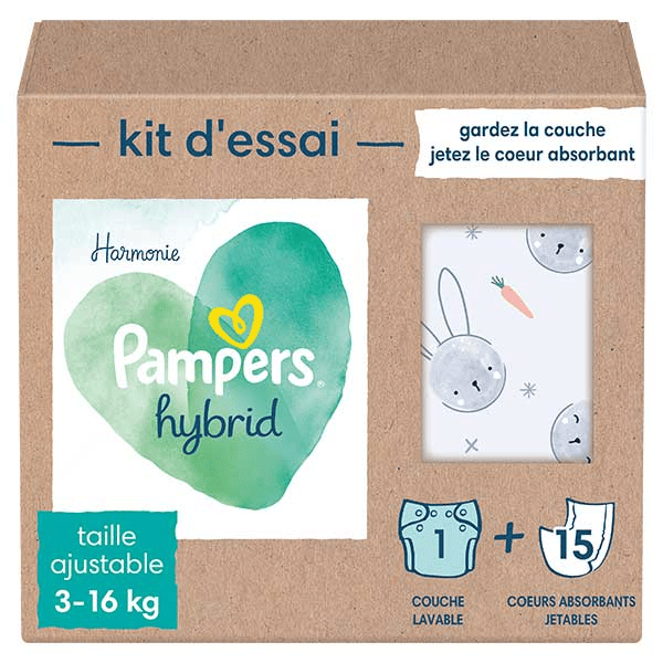 Harmonie Hybrid 3 à 16kg Oeko-Tex 1 Couche Lavable + 15 Coeurs Absorbants Jetables
