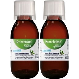 Bronchokod Naturel Toux Seche & Grasse Sans Sucre- dès 2 ans - Goût pêche- Flacon 120 ML