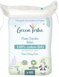 Maxi Carrés Bébé Coton Bio Non Blanchi au Chlore 60 Cotons - Sachet 60 cotons
