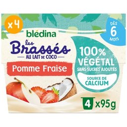 Bledina Les Brasses au Lait Coco 100 Vegetal Pomme Fraise 4x95 g