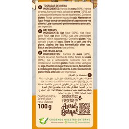 Toast long à la farine d'avoine grillée de 100g