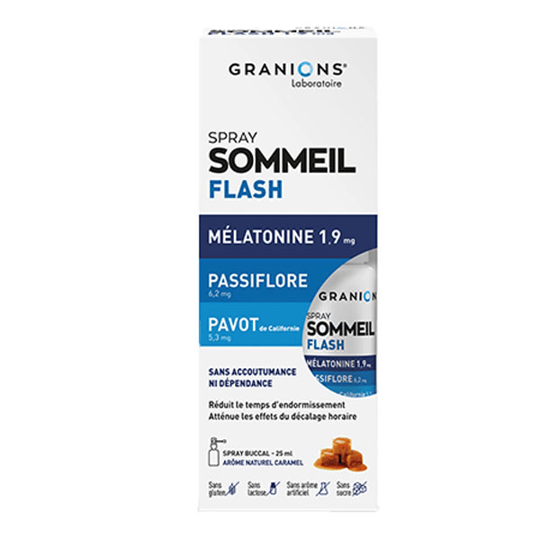 Granions - Spray Sommeil Flash Mélatonine 1,9mg - Arôme Caramel - 130 Spray - 25ml