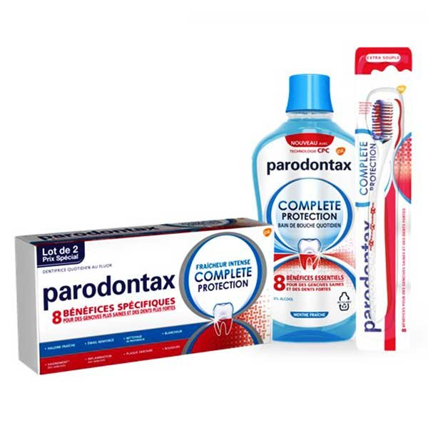 Bain de Bouche Quotidien 500ml & Dentifrice Complete Protection Fraicheur 2x75ml & Brosse à Dents Complète Protection Souple