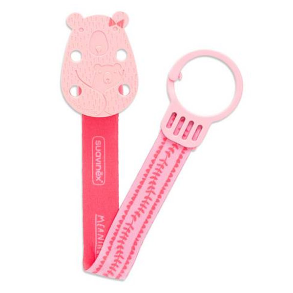 Attache Sucette Ours avec Ruban Rose Pale