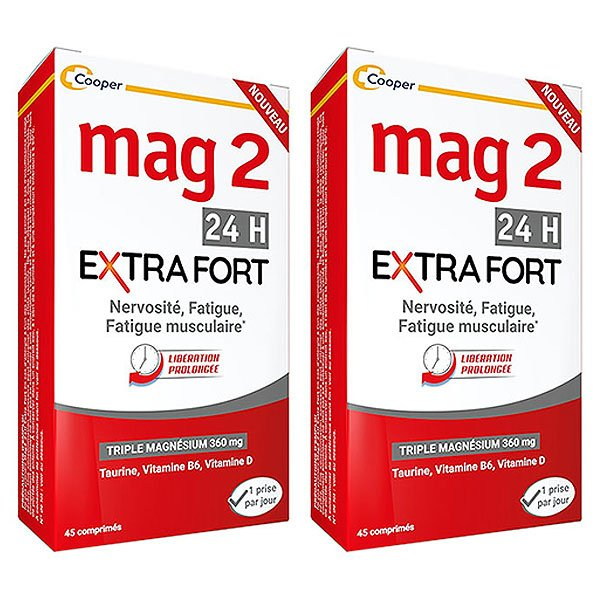 24H Extra Fort Magnésium Vitamine B6 Fatigue Lot de 2 x 45 comprimés