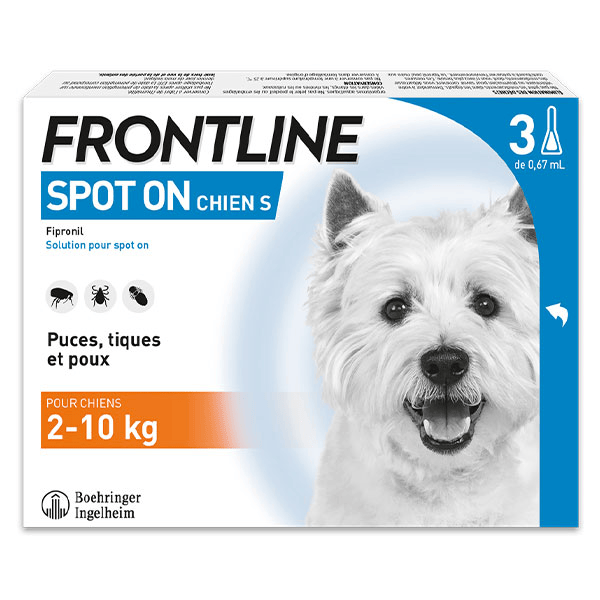 Spot On chien - Anti-puces anti-tiques pour chien S 2-10kg - 3 pipettes