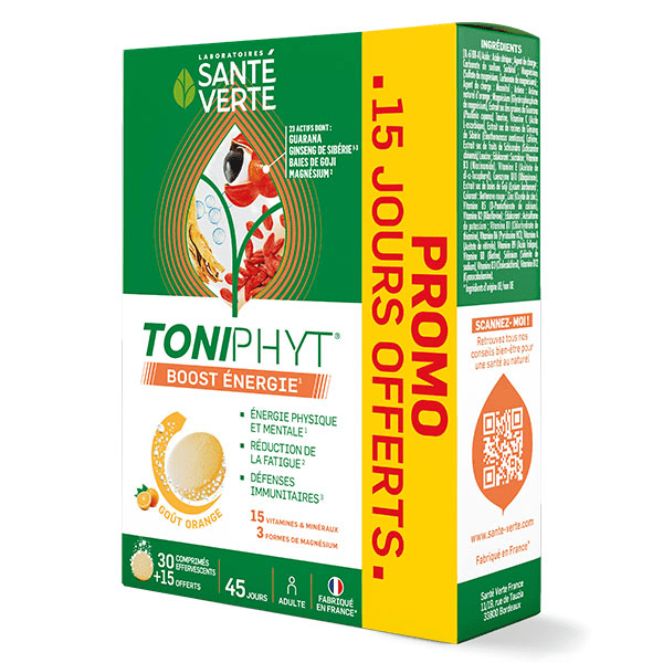 Toniphyt boost enérgie orange effervescents vitamines 30 comprimés + 15 offerts