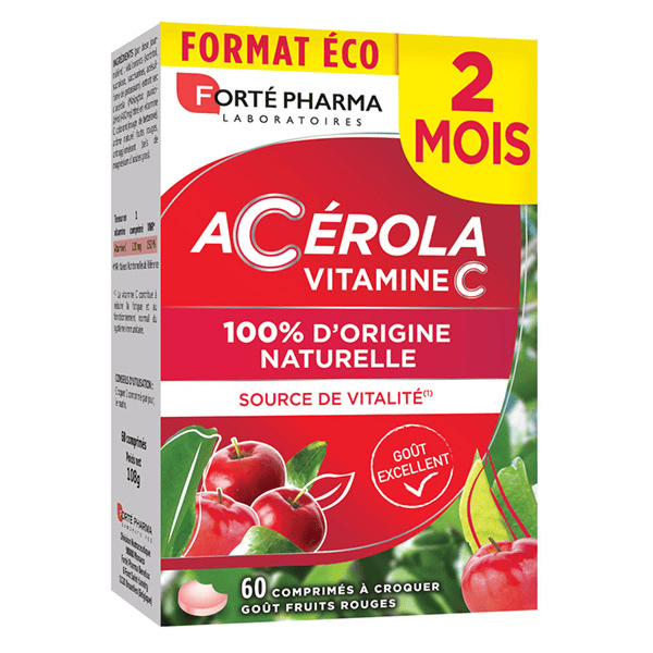 Acérola Vitamine C naturelle Fatigue 60 Comprimés à Croquer 2 mois