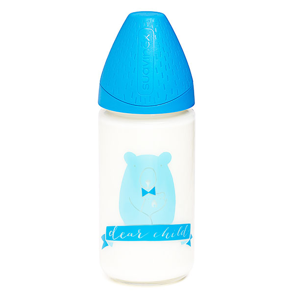 Biberon en Verre Meaningful Life Bleu Housse Silicone 240ml