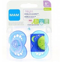 Night Chupete Silicona +6m 2u Azul *