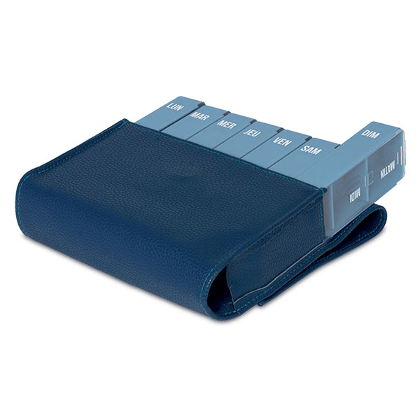 Care Pilulier Hebdomadaire Slim Cuir Bleu