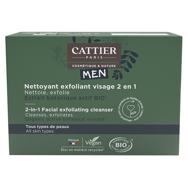 Men Nettoyant Exfoliant Visage Homme 2 en 1 Solide Bio 85g