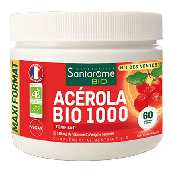 Santarome Acérola Bio 1000 Vitamine C naturelle 60 comprimés à croquer