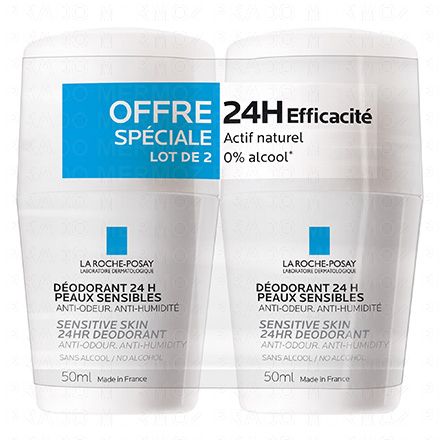 LA ROCHE-POSAY Déodorant peaux sensibles 24h 2 roll'ons x 50ml