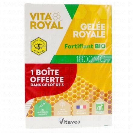 Gelée royale bio 1800mg lot de 3 x 10 ampoules