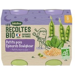 Les Récoltes Bio Petits Pois Épinards Boulghour 2x200g