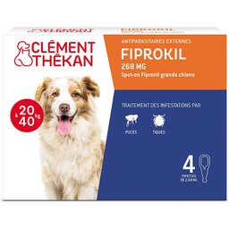 Anti-Puces et Anti-Tiques pour Grand Chien (20-40kg) - Elimine les parasites - Protège votre animal - 4 Pipettes Spot On