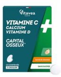 Vitamine C + Vitamine D + Calcium 24 Comprimés à Croquer - Boîte 2 tubes de 12 comprimés