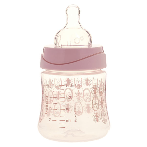 Biberon Anti-Colique Silicone Col Large +0m Lapins Rose 150ml